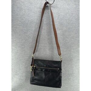 FOSSIL - Black with Brown Strap Double Zipper Crossbody Purse PU3